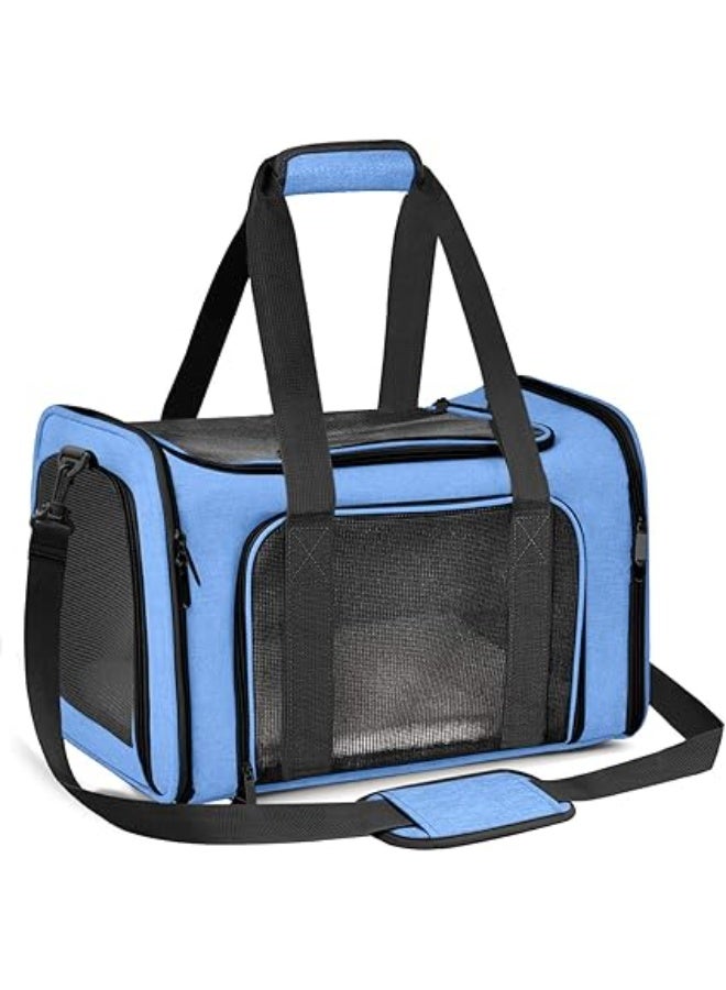 حقيبة حيوانات أليفة محمولة، معتمدة من الخطوط الجوية ورفيعة، قابلة للطي لحمل الأرانب والكلاب والقطط حتى 15 رطلاً، حقيبة القط للسفر (أزرق، متوسط) - Image 1